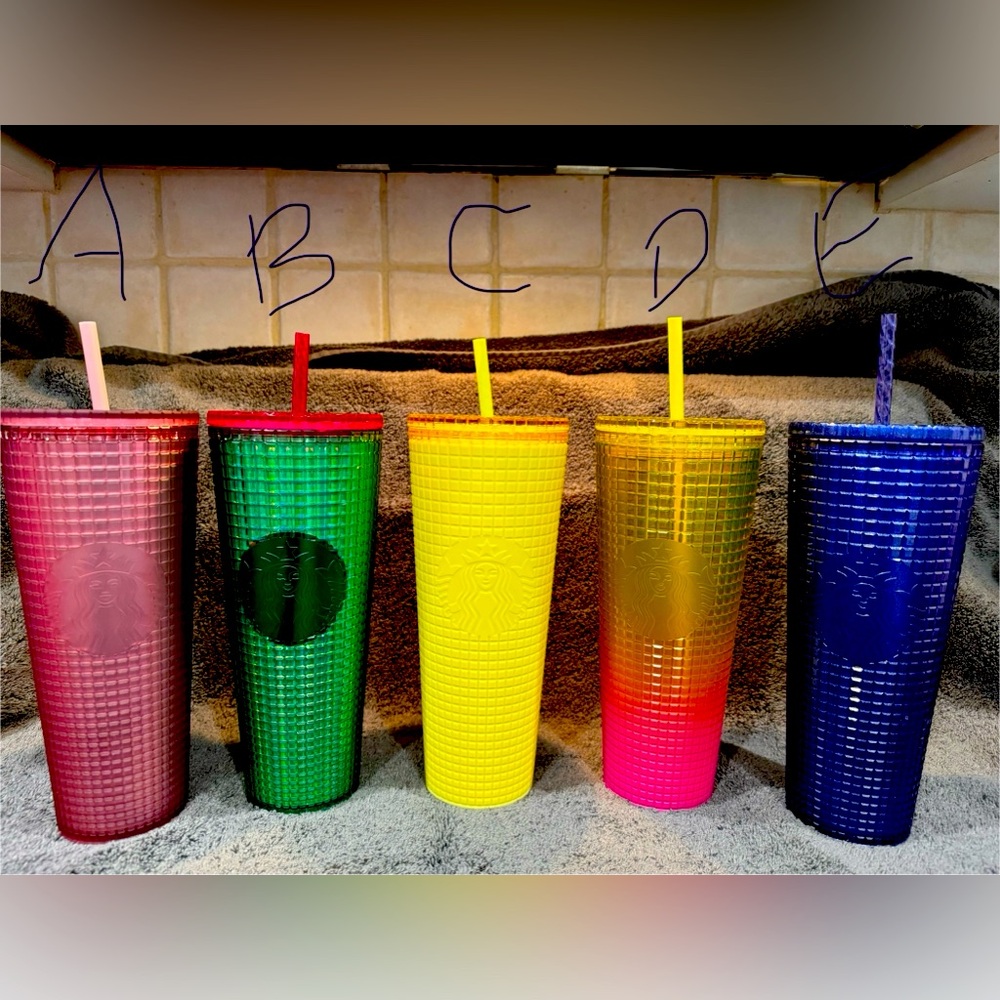 Multi colored Starbucks tumblers